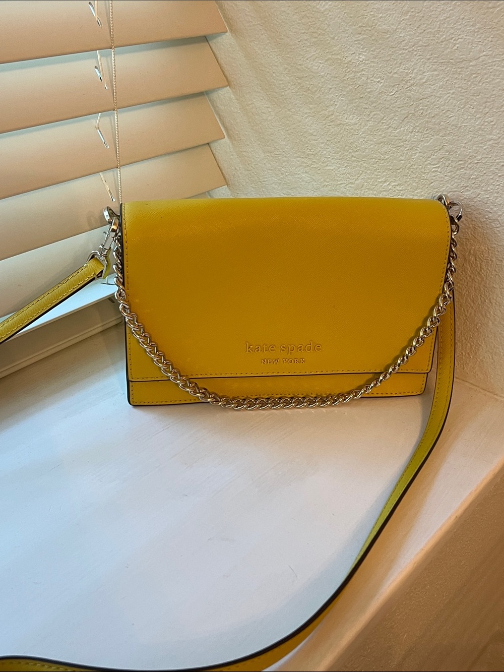kate spade Yellow Leather Chain-Accent Crossbody Bag